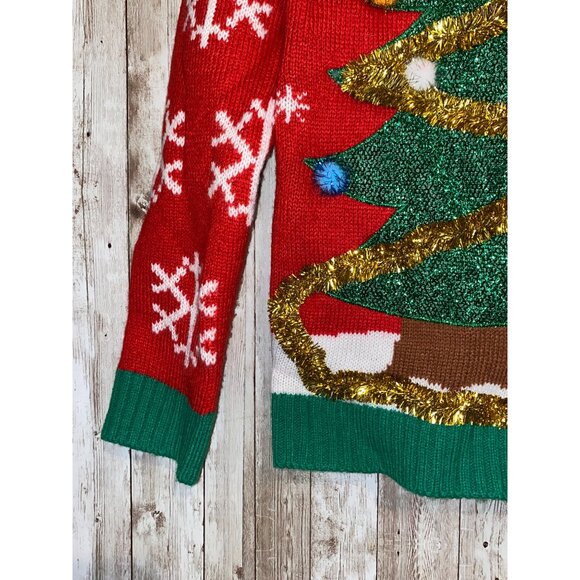 Joyland Ugly Christmas Sweater Rudolph Decorating Tree w/ Elf Snowflakes 3-D - Picture 3 of 8